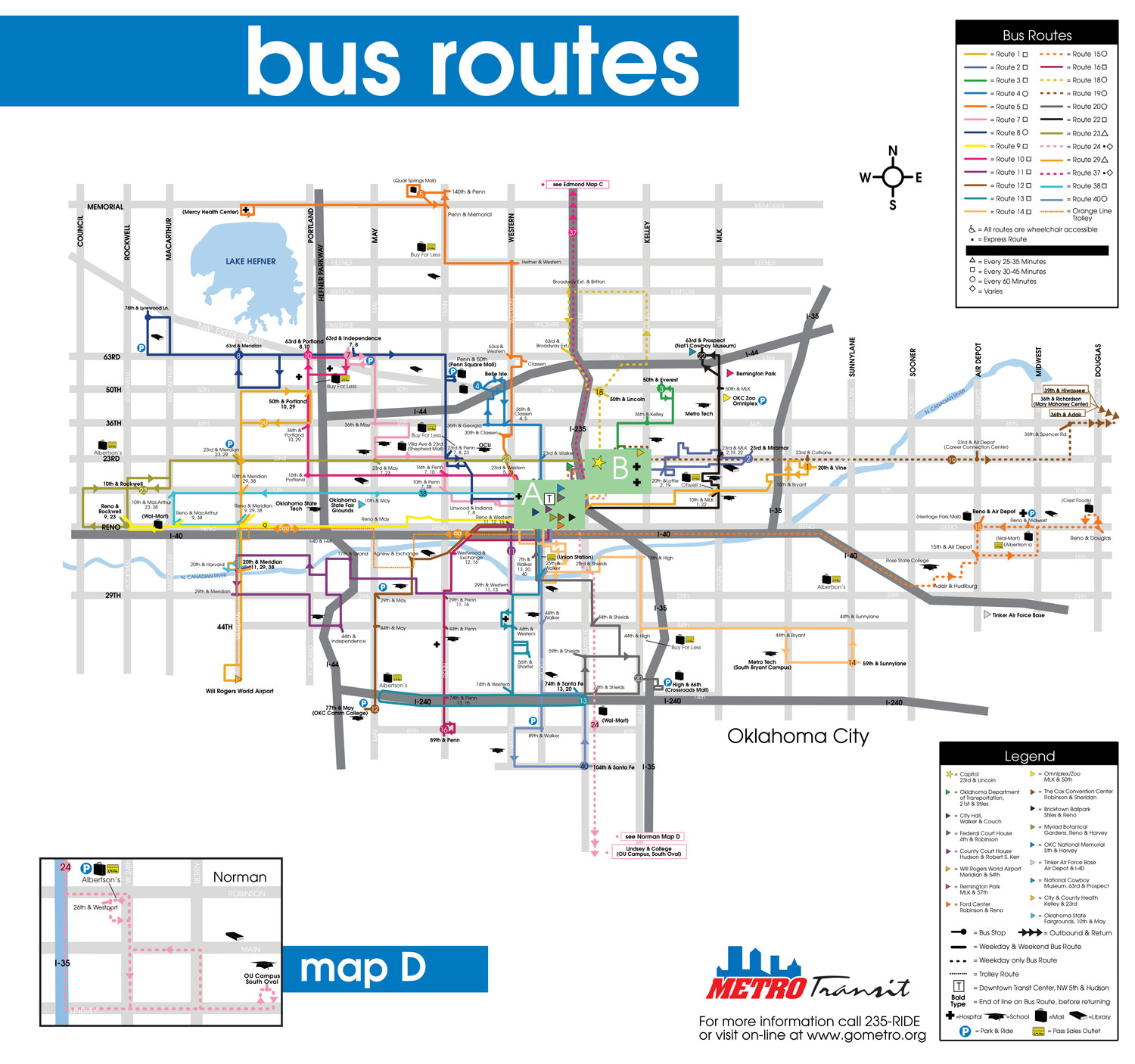 Oklahoma City Metro Transit bus route map